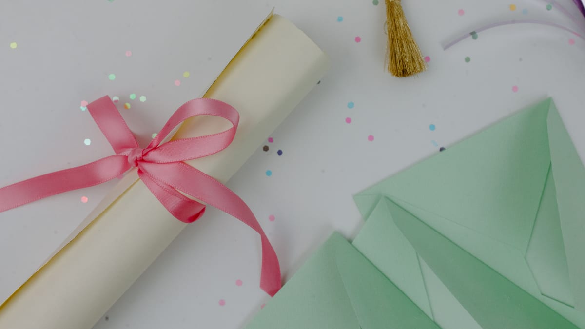 Envelope tied with a ribbon