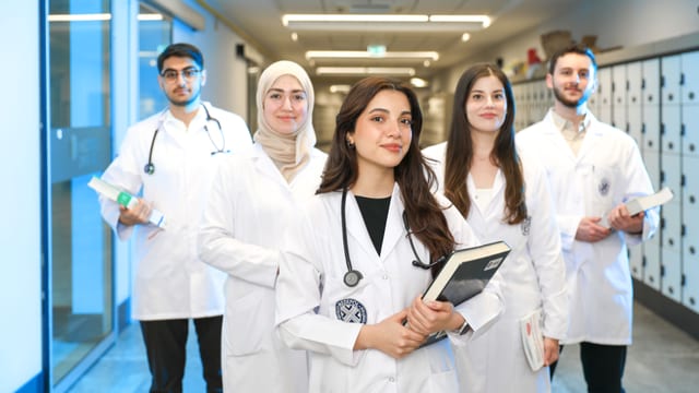 Medical student on a university campus abroad