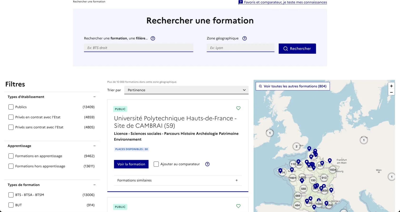 Поиск программ на платформе Parcoursup
